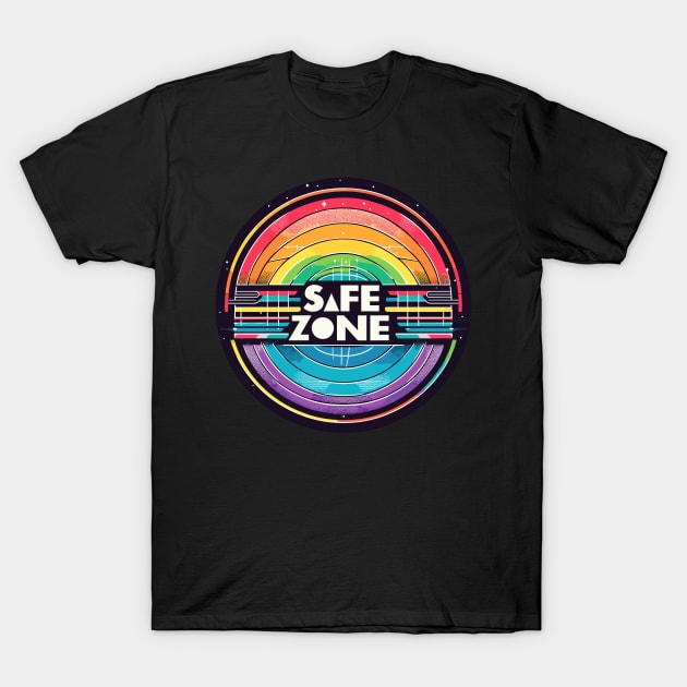 LGBT Safe zone Sign Rainbow Retro T-Shirt by TomFrontierArt